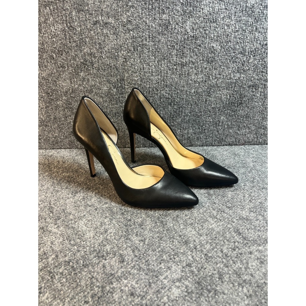 Jessica Simpson JS- Prizma Pumps Womens 8M Black Leather Slip On Stiletto Heel